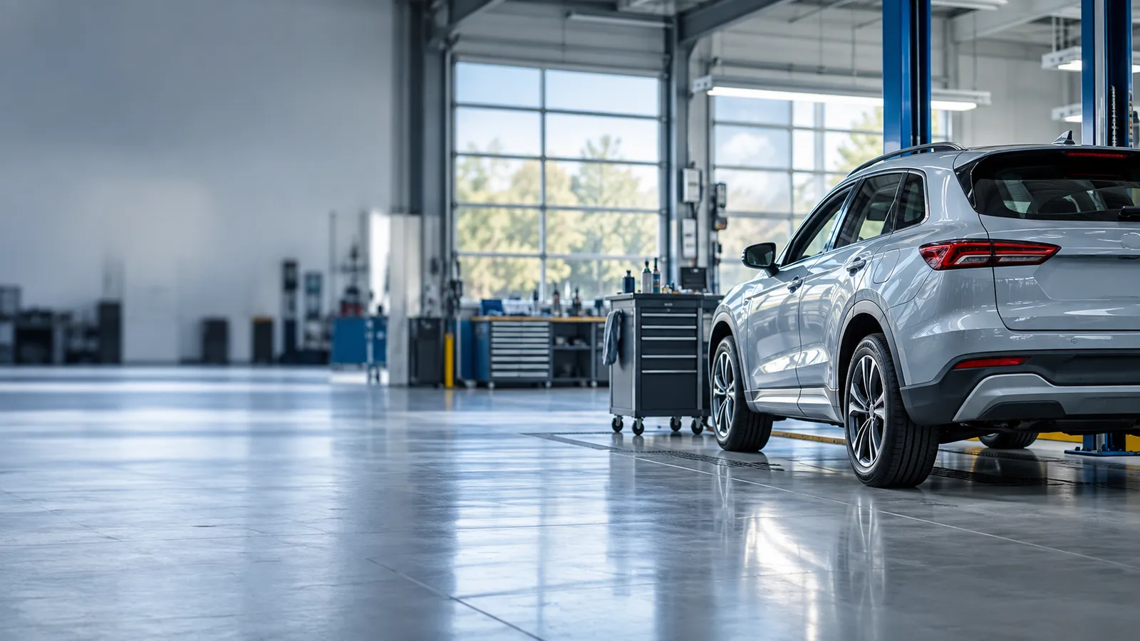 Vehicle in a repair workshop